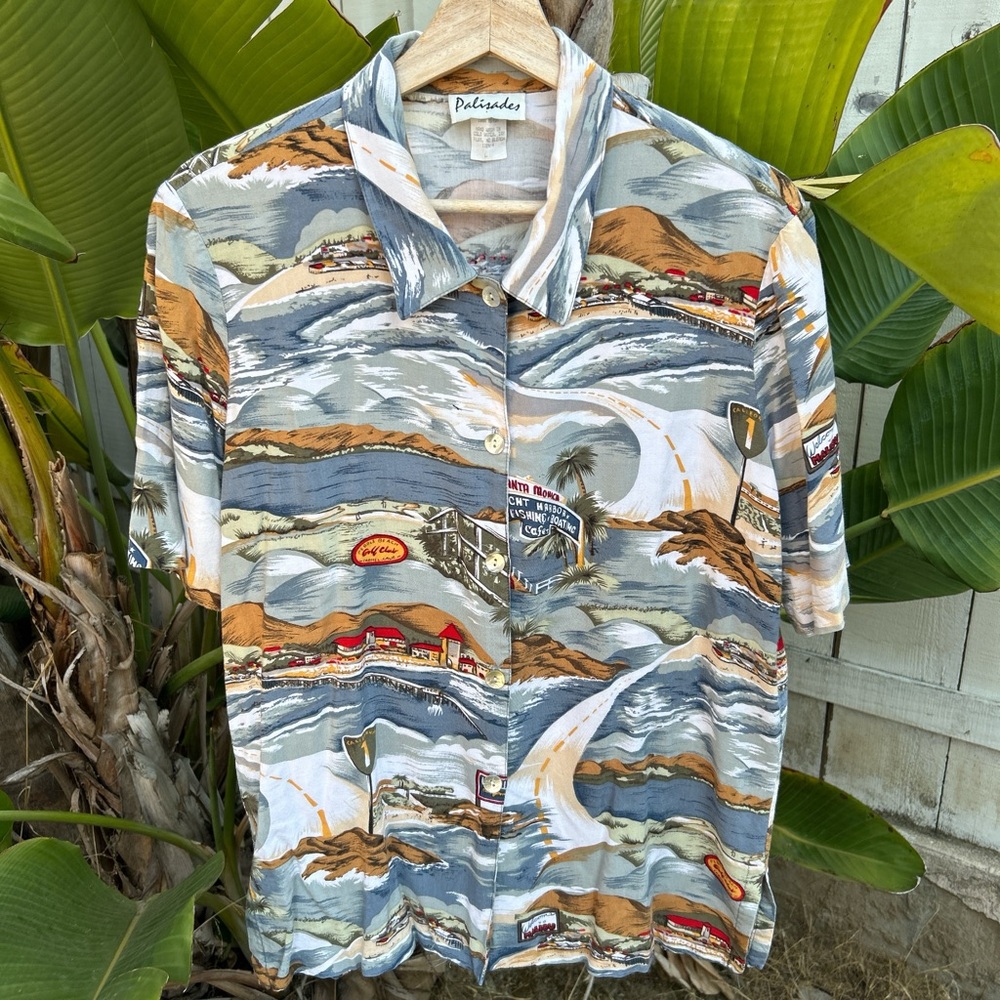 Vintage 1990s Palisades Rayon California Print Shirt USA Made L